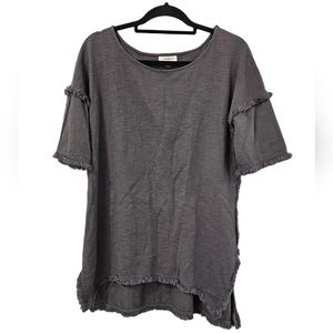 Umgee Slate Gray Tunic Top with Fray Detail